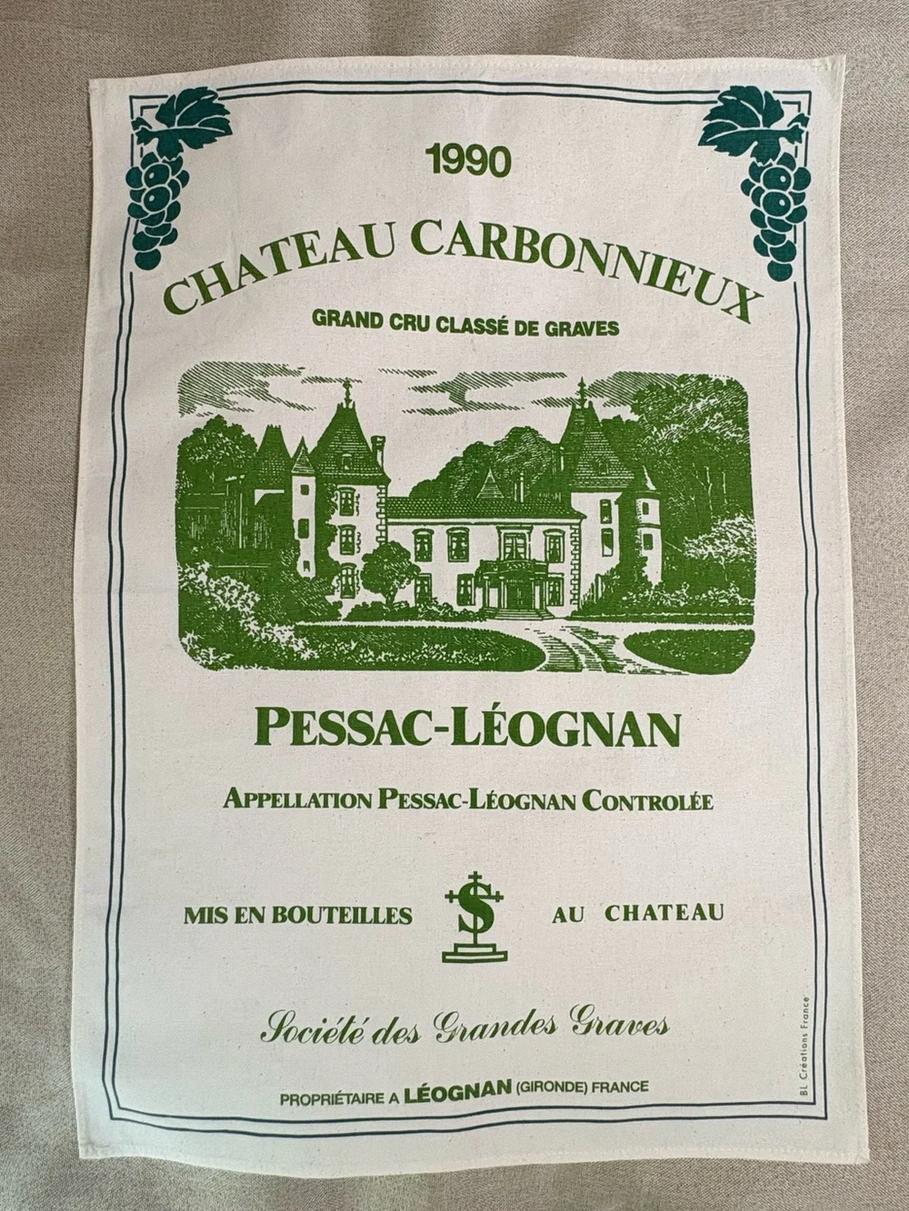 Set 2 Vintage French Chateau Wine Tea Towels 1990 France Cotton Unused